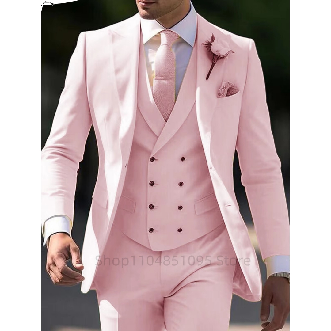 Men Accessories Elegant - Elegant 3 Piece Pink Men's Suit