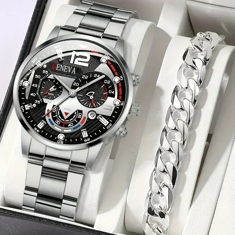 2pcs Stylish Round Face Quartz - đánh giá và giá Men Accessories Elegant